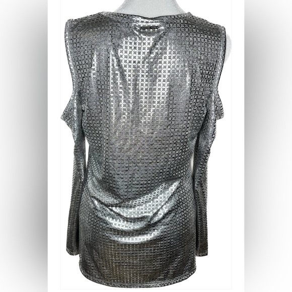 NWT - MICHAEL Michael Kors Metallic Cold-Shoulder Long Sleeve Top Size Medium - Picture 6 of 9